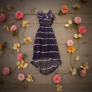 Purple & white, empire waist, tie-dye, cold shoulder with ruffle vacation